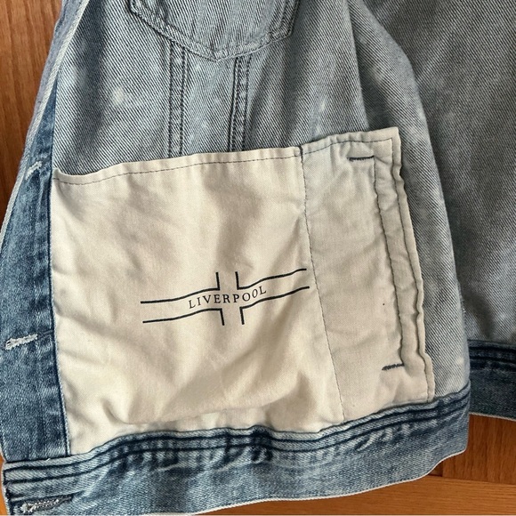 Liverpool Fringed Denim Jean Jacket Acid Wash With Frayed Sleeves Size XL - Picture 6 of 8